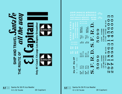 Santa Fe Reefer Despatch 50 Ft Ice Reefer Black El Capitan - Decal - Choose Scale
