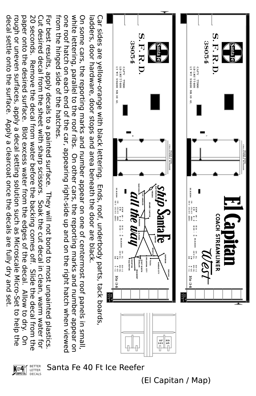 Santa Fe Reefer Despatch 40 Ft Ice Reefer Black El Capitan/Map - Decal