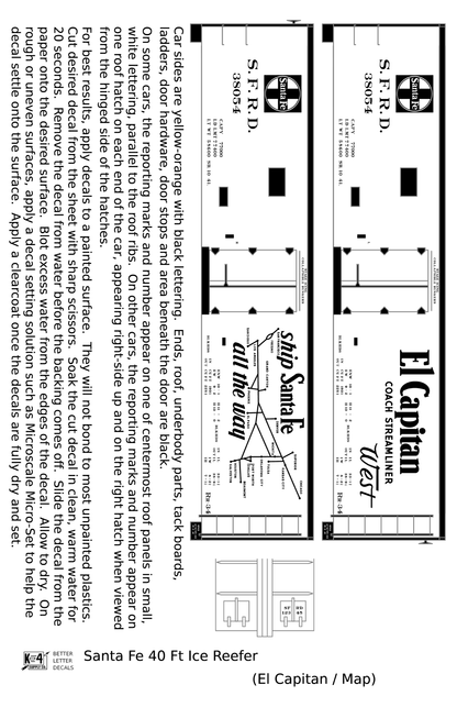 Santa Fe Reefer Despatch 40 Ft Ice Reefer Black El Capitan/Map - Decal