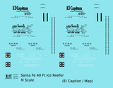 Santa Fe Reefer Despatch 40 Ft Ice Reefer Black El Capitan/Map - Decal - Choose Scale