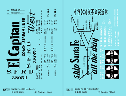 Santa Fe Reefer Despatch 40 Ft Ice Reefer Black El Capitan/Map - Decal - Choose Scale
