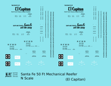 Santa Fe Reefer Despatch 50 Ft Mechanical Reefer Black El Capitan MTC - Decal - Choose Scale