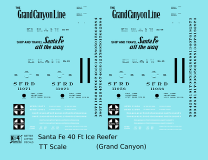 Santa Fe Reefer Despatch 40 Ft Ice Reefer Black Grand Canyon - Decal - Choose Scale