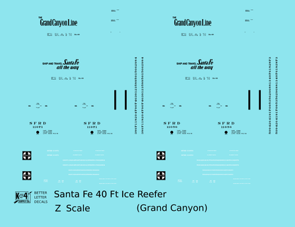 Santa Fe Reefer Despatch 40 Ft Ice Reefer Black Grand Canyon - Decal - Choose Scale