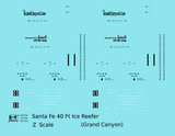 Santa Fe Reefer Despatch 40 Ft Ice Reefer Black Grand Canyon - Decal - Choose Scale