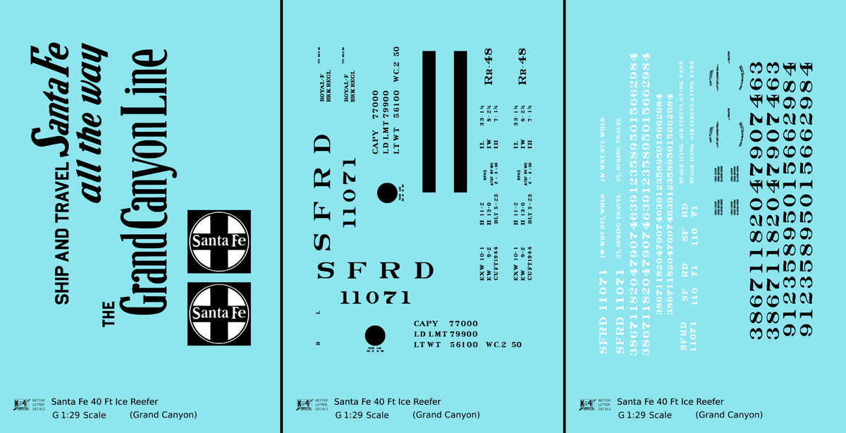 Santa Fe Reefer Despatch 40 Ft Ice Reefer Black Grand Canyon - Decal - Choose Scale