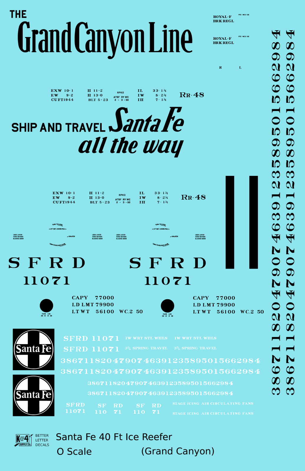 Santa Fe Reefer Despatch 40 Ft Ice Reefer Black Grand Canyon - Decal - Choose Scale