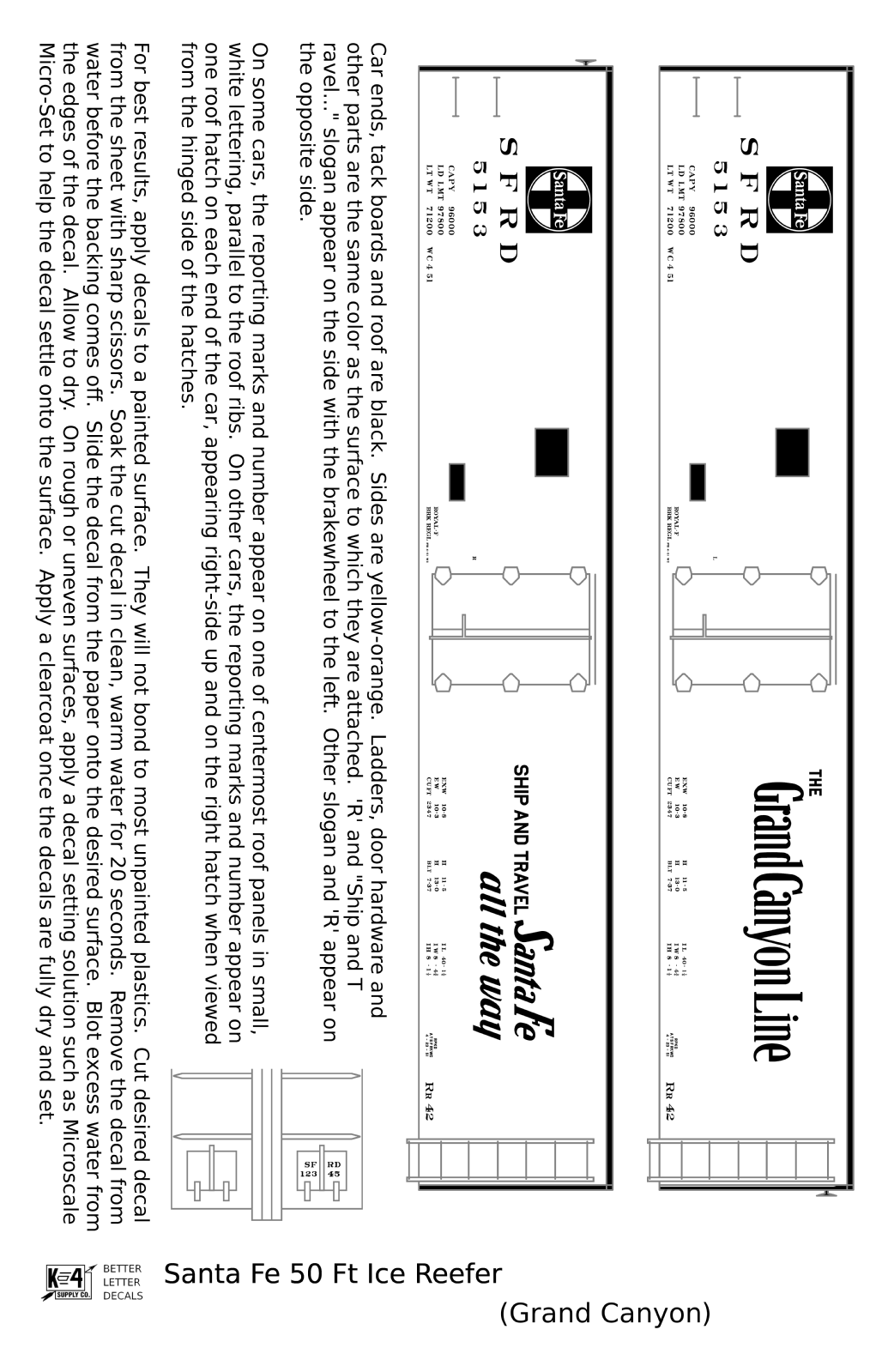 Santa Fe Reefer Despatch 50 Ft Ice Reefer Black Grand Canyon - Decal