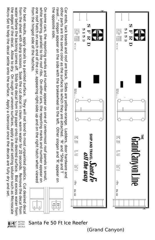 Santa Fe Reefer Despatch 50 Ft Ice Reefer Black Grand Canyon - Decal