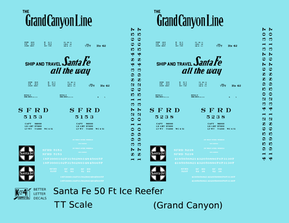 Santa Fe Reefer Despatch 50 Ft Ice Reefer Black Grand Canyon - Decal - Choose Scale