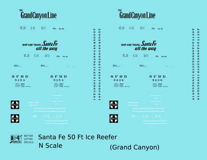 Santa Fe Reefer Despatch 50 Ft Ice Reefer Black Grand Canyon - Decal - Choose Scale