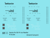 Santa Fe Reefer Despatch 50 Ft Ice Reefer Black Grand Canyon - Decal - Choose Scale