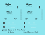 Santa Fe Reefer Despatch 40 Ft Ice Reefer Black Grand Canyon/Map - Decal - Choose Scale