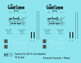 Santa Fe Reefer Despatch 50 Ft Ice Reefer Black Grand Canyon/Map - Decal - Choose Scale