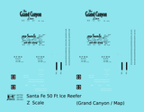 Santa Fe Reefer Despatch 50 Ft Ice Reefer Black Grand Canyon/Map - Decal - Choose Scale