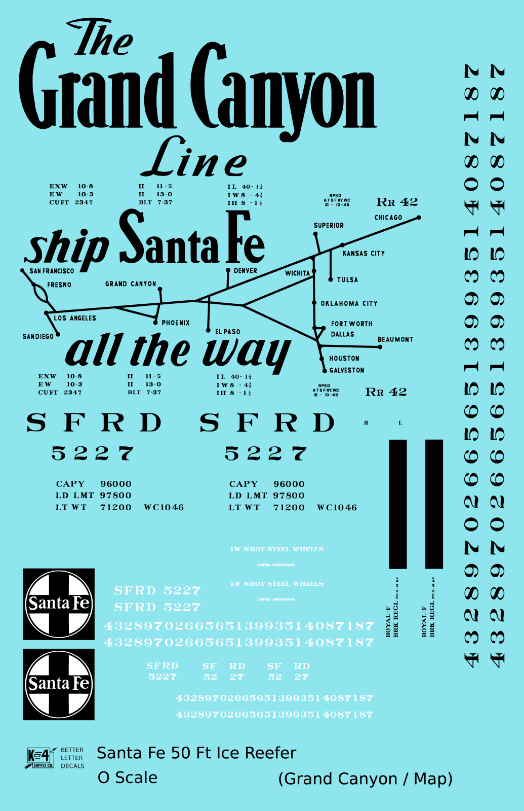 Santa Fe Reefer Despatch 50 Ft Ice Reefer Black Grand Canyon/Map - Decal Sheet