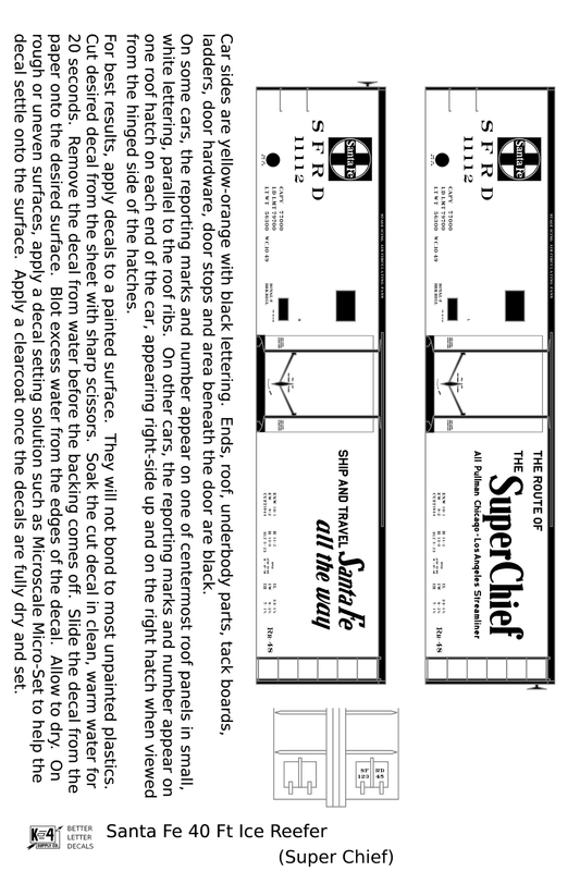 Santa Fe Reefer Despatch 40 Ft Ice Reefer Black Super Chief - Decal