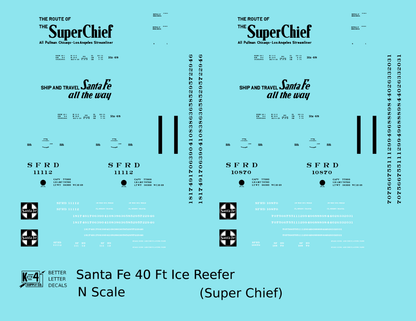 Santa Fe Reefer Despatch 40 Ft Ice Reefer Black Super Chief - Decal - Choose Scale