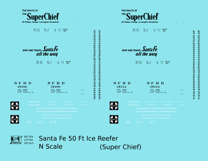 Santa Fe Reefer Despatch 50 Ft Ice Reefer Black Super Chief - Decal - Choose Scale