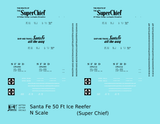Santa Fe Reefer Despatch 50 Ft Ice Reefer Black Super Chief - Decal - Choose Scale