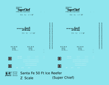 Santa Fe Reefer Despatch 50 Ft Ice Reefer Black Super Chief - Decal - Choose Scale