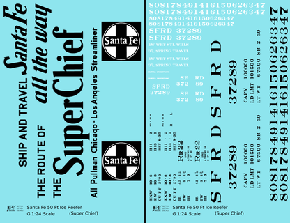 Santa Fe Reefer Despatch 50 Ft Ice Reefer Black Super Chief - Decal - Choose Scale