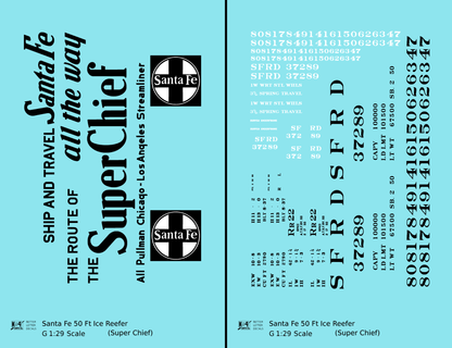 Santa Fe Reefer Despatch 50 Ft Ice Reefer Black Super Chief - Decal - Choose Scale