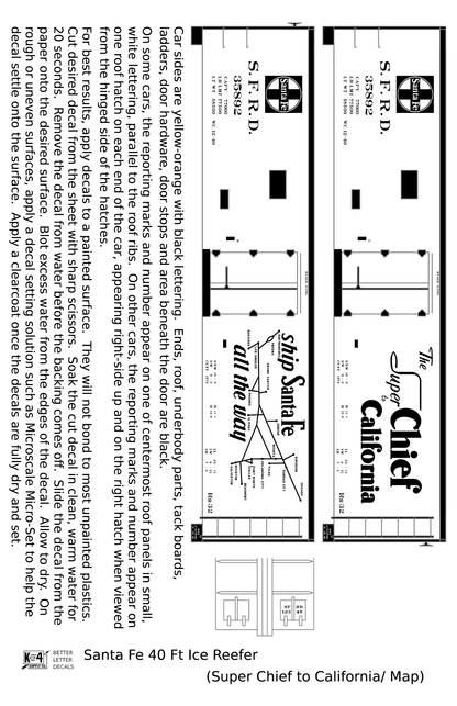 Santa Fe Reefer Despatch 40 Ft Ice Reefer Black Super Chief/Map - Decal