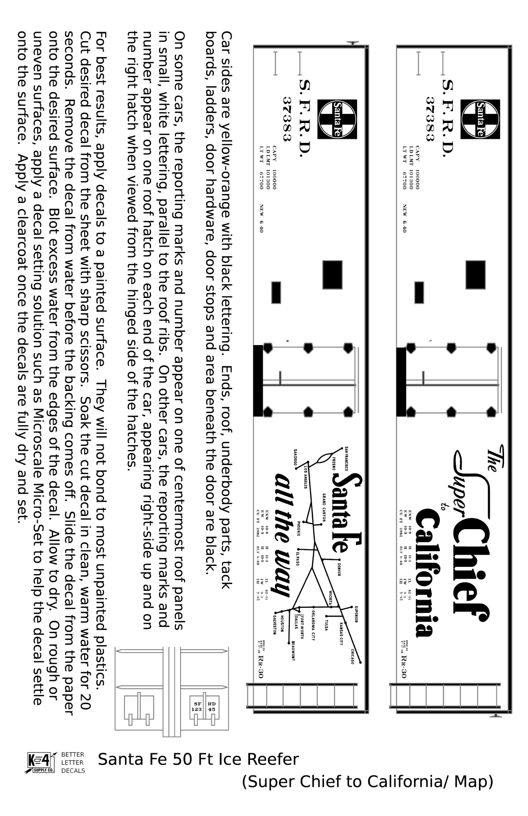 Santa Fe Reefer Despatch 50 Ft Ice Reefer Black Super Chief/Map - Decal