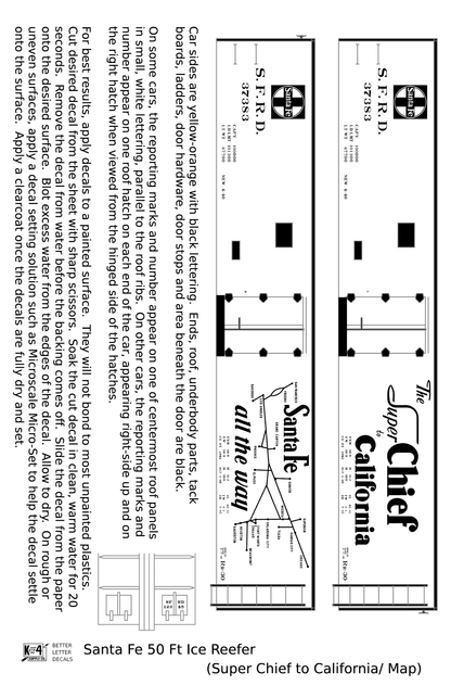 Santa Fe Reefer Despatch 50 Ft Ice Reefer Black Super Chief/Map - Decal