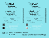 Santa Fe Reefer Despatch 50 Ft Ice Reefer Black Super Chief/Map - Decal - Choose Scale