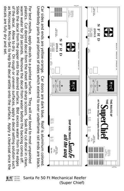 Santa Fe Reefer Despatch 50 Ft Mechanical Reefer Black Super Chief MTC - Decal