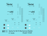 Santa Fe Reefer Despatch 50 Ft Mechanical Reefer Black Super Chief MTC - Decal - Choose Scale