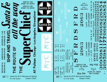 Santa Fe Reefer Despatch 50 Ft Mechanical Reefer Black Super Chief MTC - Decal - Choose Scale