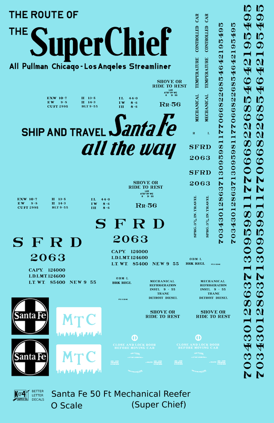 Santa Fe Reefer Despatch 50 Ft Mechanical Reefer Black Super Chief MTC - Decal Sheet