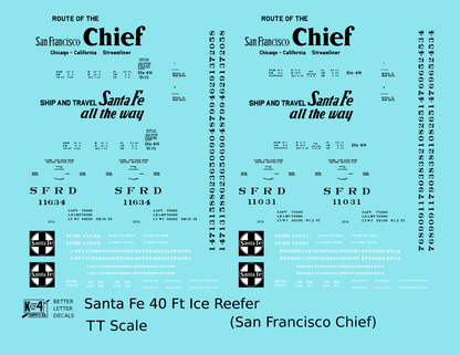 Santa Fe Reefer Despatch 40 Ft Ice Reefer Black San Francisco Chief - Decal - Choose Scale