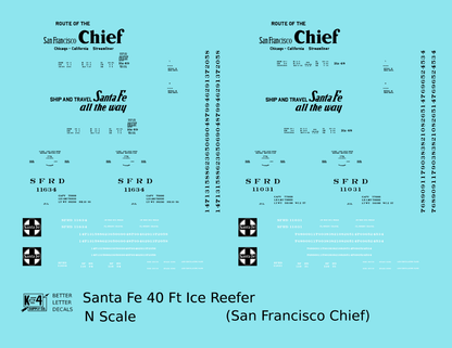 Santa Fe Reefer Despatch 40 Ft Ice Reefer Black San Francisco Chief - Decal - Choose Scale