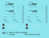 Santa Fe Reefer Despatch 40 Ft Ice Reefer Black San Francisco Chief - Decal - Choose Scale