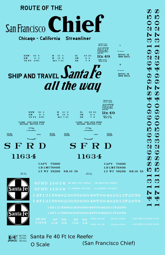 Santa Fe Reefer Despatch 40 Ft Ice Reefer Black San Francisco Chief - Decal Sheet