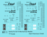 Santa Fe Reefer Despatch 50 Ft Mechanical Reefer Black San Francisco Chief MTC - Decal - Choose Scale