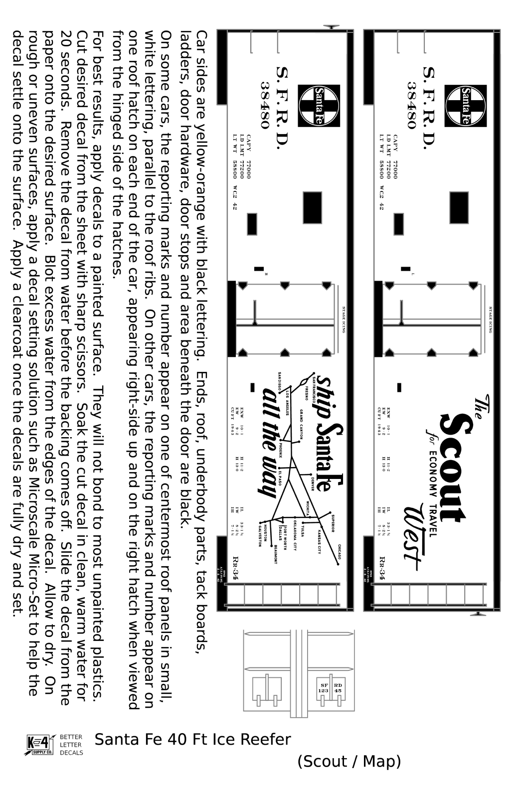 Santa Fe Reefer Despatch 40 Ft Ice Reefer Black Scout/Map - Decal