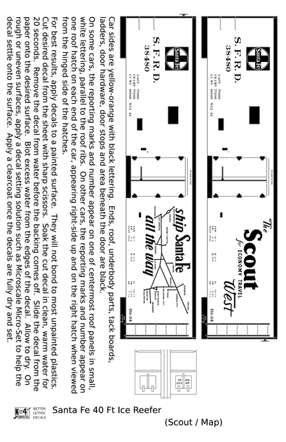 Santa Fe Reefer Despatch 40 Ft Ice Reefer Black Scout/Map - Decal