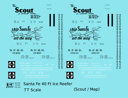 Santa Fe Reefer Despatch 40 Ft Ice Reefer Black Scout/Map - Decal - Choose Scale