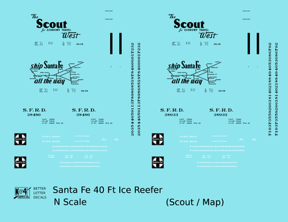 Santa Fe Reefer Despatch 40 Ft Ice Reefer Black Scout/Map - Decal - Choose Scale