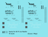 Santa Fe Reefer Despatch 40 Ft Ice Reefer Black Scout/Map - Decal - Choose Scale