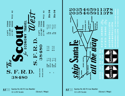 Santa Fe Reefer Despatch 40 Ft Ice Reefer Black Scout/Map - Decal - Choose Scale