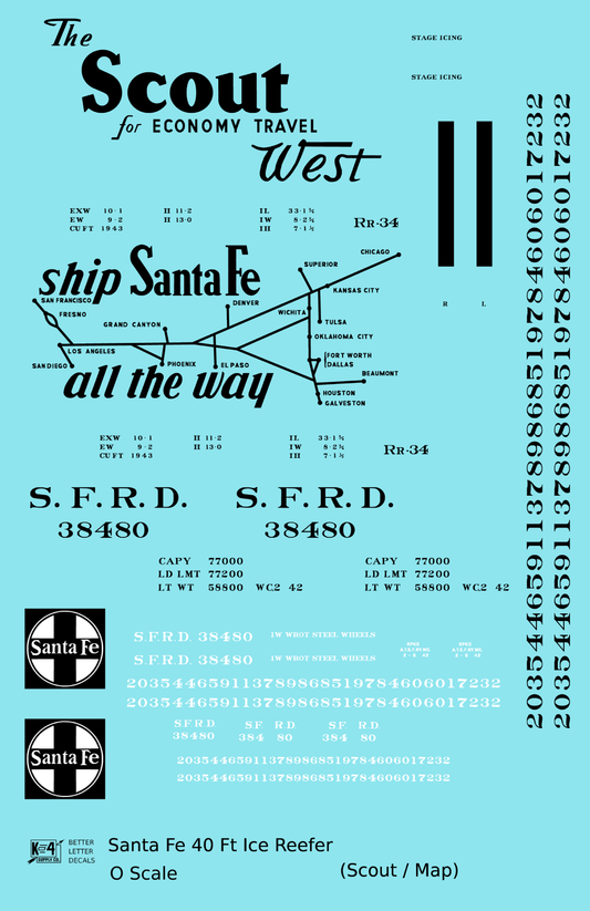 Santa Fe Reefer Despatch 40 Ft Ice Reefer Black Scout/Map - Decal Sheet