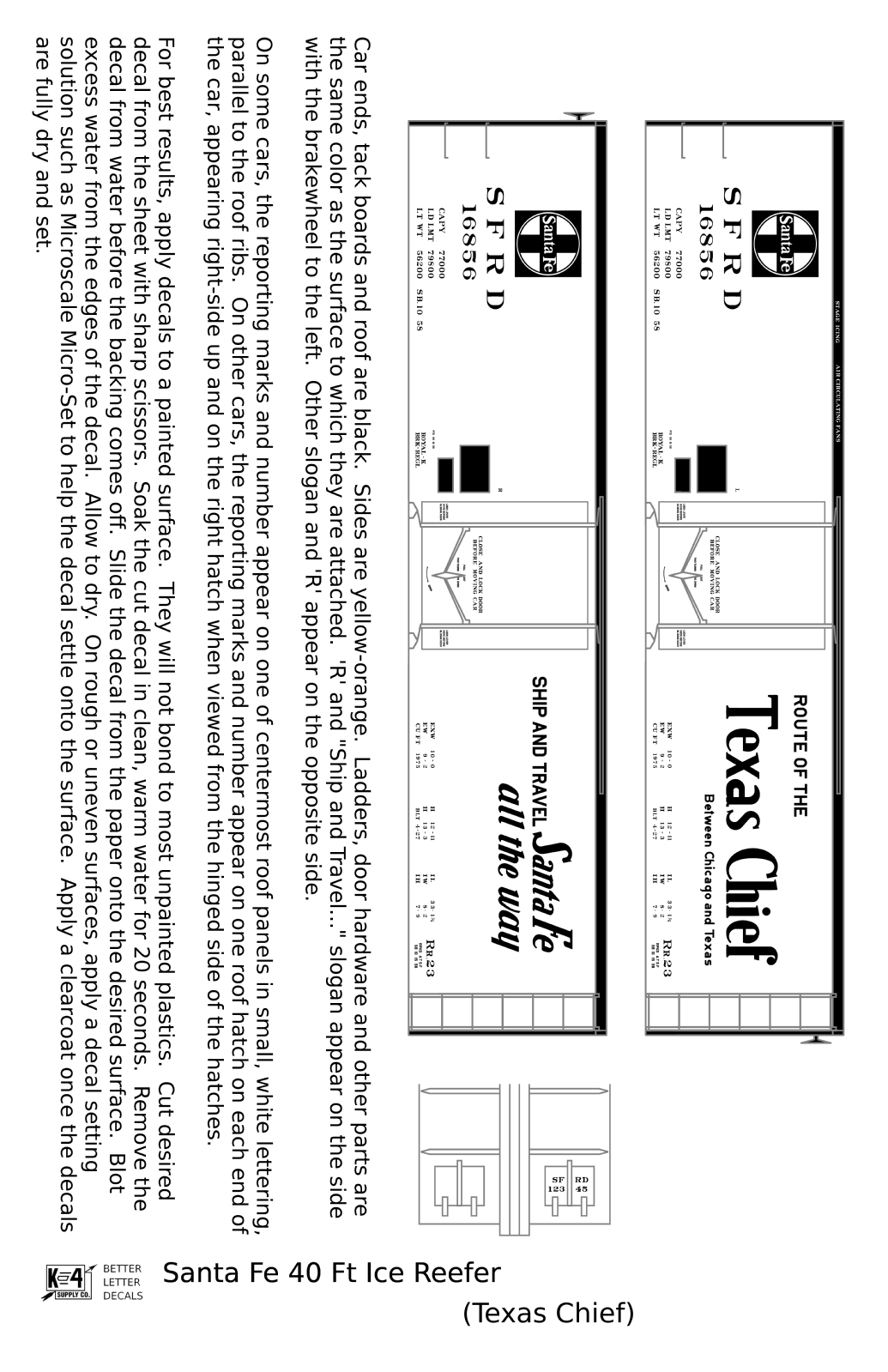 Santa Fe Reefer Despatch 40 Ft Ice Reefer Black Texas Chief - Decal