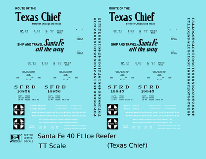 Santa Fe Reefer Despatch 40 Ft Ice Reefer Black Texas Chief - Decal - Choose Scale