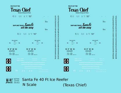 Santa Fe Reefer Despatch 40 Ft Ice Reefer Black Texas Chief - Decal - Choose Scale